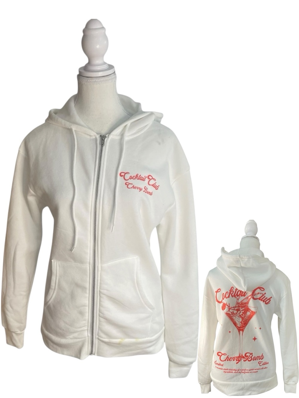 Better Together Cocktail Club Zip Up Fleece Hoodie Sweatshirt White